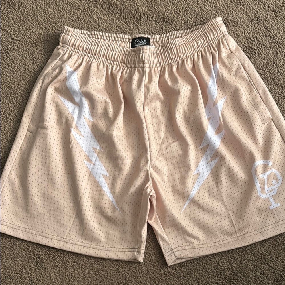 Men's Tan Shorts with White lightning stripes